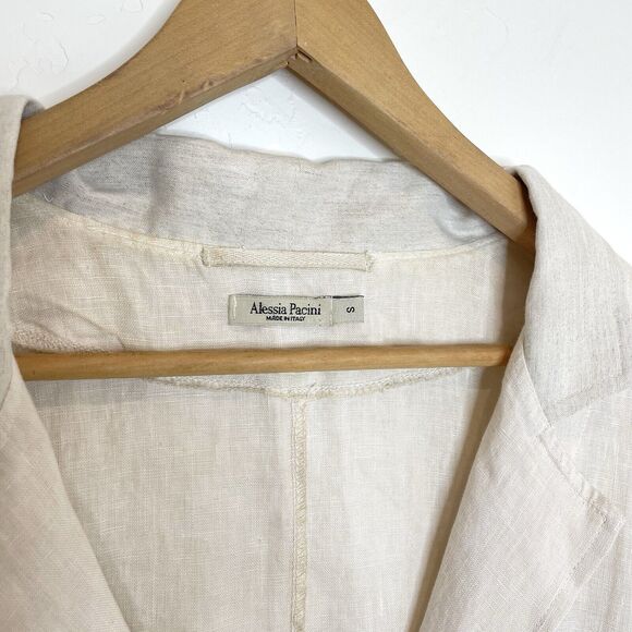 Alessia Pacino Linen Blazer Womens Small Single Button Oatmeal Roll Tab Sleeves - Picture 5 of 5
